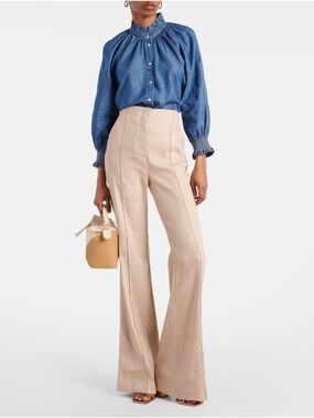VERONICA BEARD Komi Linen Blend Twill High Waisted Flared Pants Sz 6